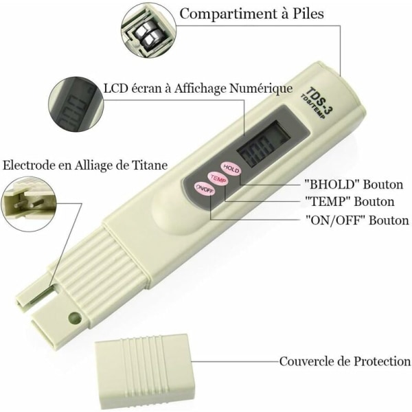 LCD TDS-3 Vannkvalitetsmåler Digital Tester Temperatur