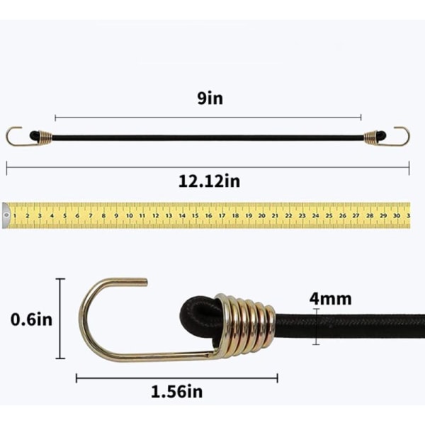 10 stk strikk med minikroker, universal, kraftig strikk med 2 stk kraftige krokstropper for telt, camping, motorsykkel, tilhenger, bagasje, bil og sykkel, svart