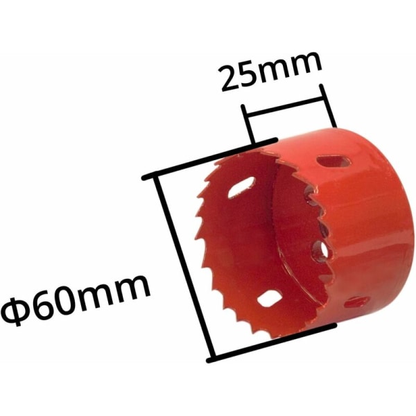 60mm hullsag i høyhastighetsstål, hullsag for kutt i tre, Placoplâtre, kryssfiner, aluminium, blikk, egnet for alle boremaskiner med 1/4 chuck