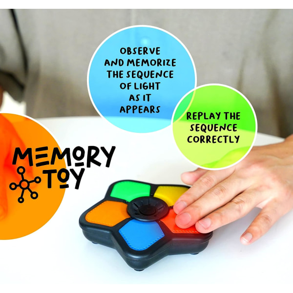 Light Up Memory Game with Sounds - Klassisk handhållen elektronisk 5-sekvens hjärnleksak för pojkar, flickor och vuxna, lätt och bärbar present för barn