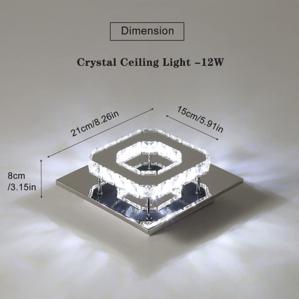 Kristall taklampa, taklampa i rostfritt stål, 12W LED-taklampa