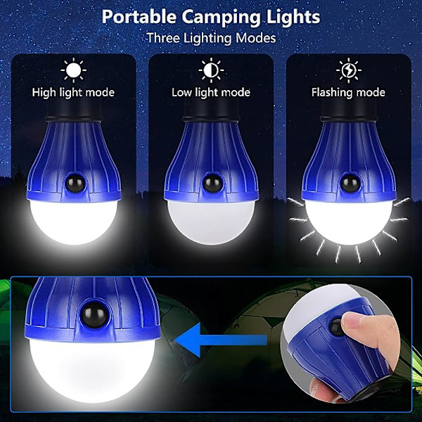 4 st LED Camping Ljus Batteridriven 3 Lägen Vattentät Eme