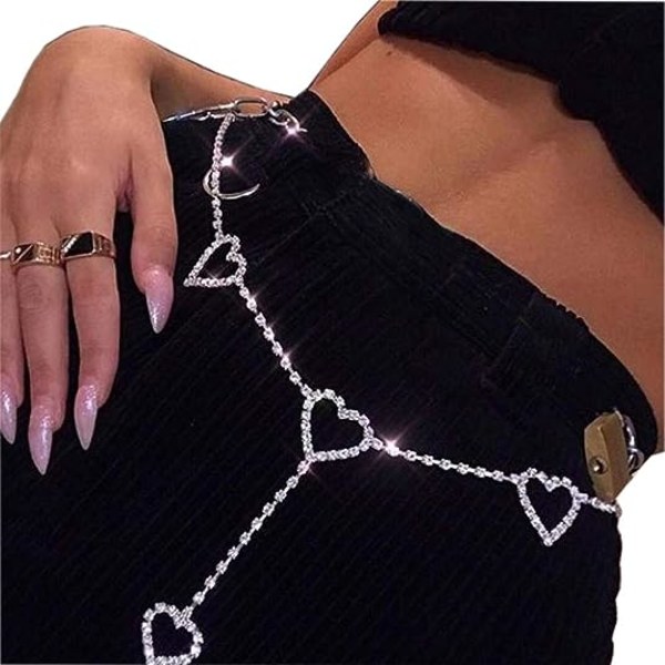 Rhinestone Body Chain Bælte Krystal Talje Kæde Hjerte Vedhæng Summ