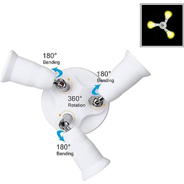 Triple E27 fatning til LED-pære til skrue, 360° justerbar, 8\"