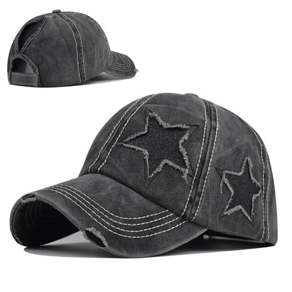 Vasket slidt bomuldsdenim hestehale hat justerbar baseball cap