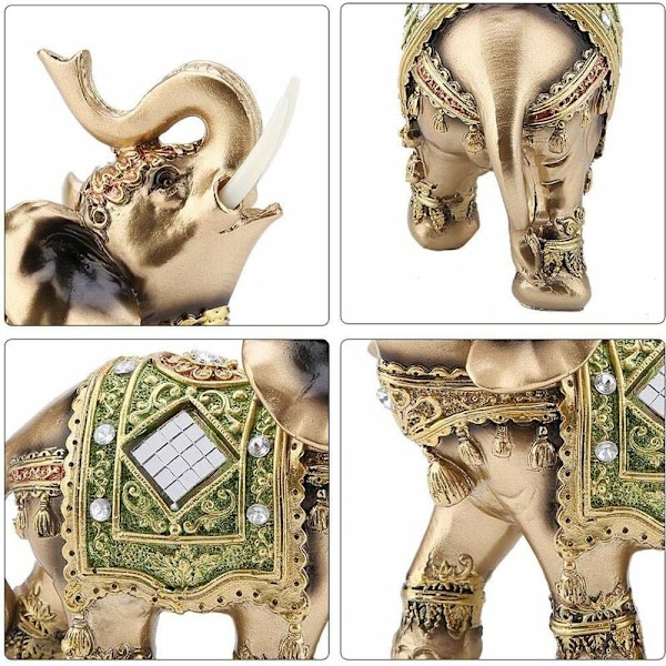 Elefantdekoration, Feng Shui elefantstaty skulptur, elefantfigur för hemmakontorsdekoration lyckobringande gåva (9X4,5X9,5cm)