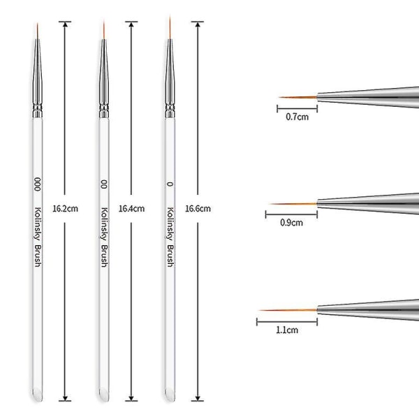 3 stk. spikerkunst UV-gel liner tegnepensel blomstmaleri akryl