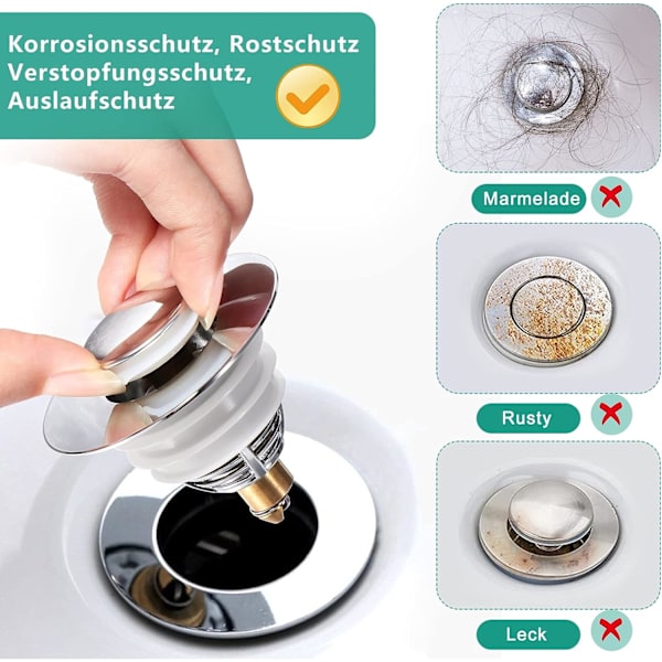 Universell diskbänkssil, Pop-Up diskbänksstopp med 2 tätningar för badkar, kök, diskho (avloppshål 32-42 mm)