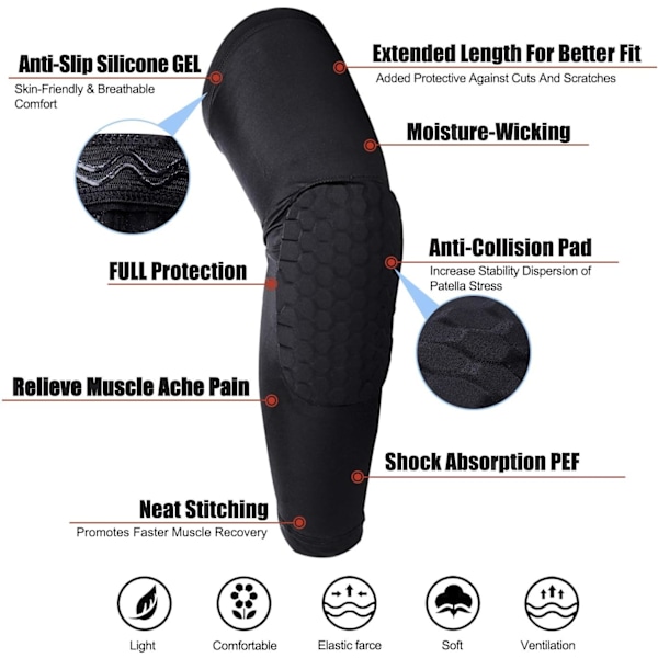 Benvärmare Stretchable Knäskydd Knä Lårskydd, Knä Kompressionsdyna Tjock Support Protector för Sport Basketboll Volleyboll Fotboll Rugby Crossfit, 1 Par