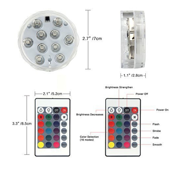 Ip68 akvarium batteridrevet fjernkontroll nedsenkbar LED-lys