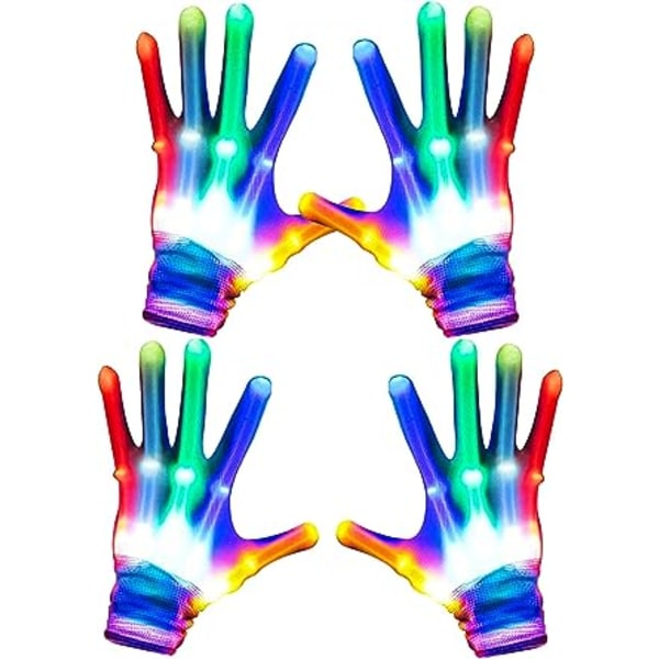 2 par LED-skelethandsker, farverige lysende handsker Halloween C