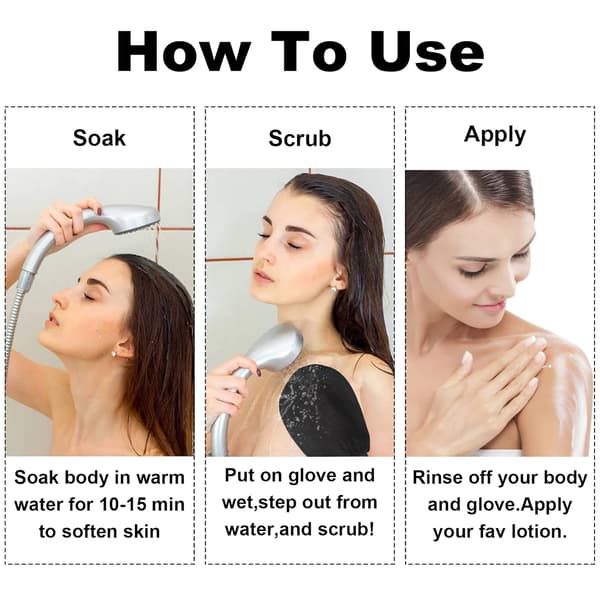 Exfolierande handske - Svart - Avlägsnar oönskad död hud, smuts och smuts.grea