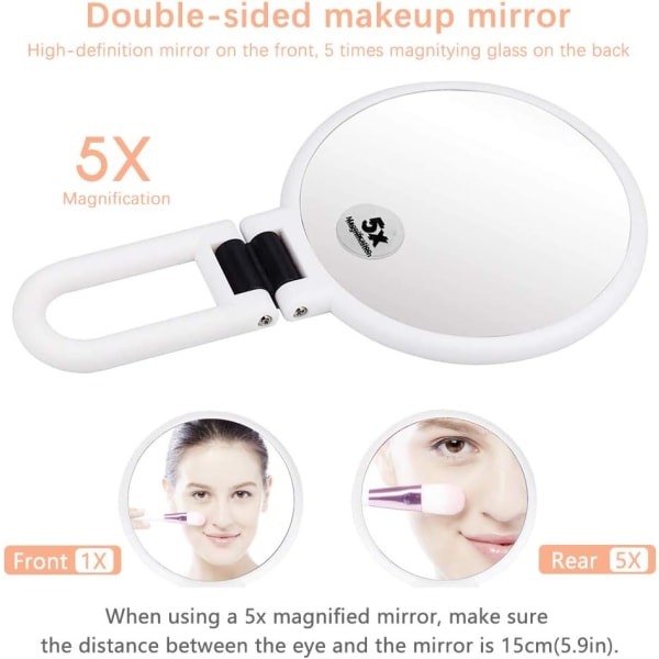 5X förstorande dubbelsidig spegel sminkspegel Handhållen spegel