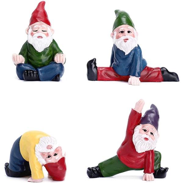 Lot de 4 stk Gnome de Jardin petite statue de nain de yoga drôle e