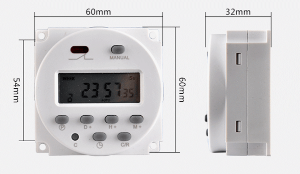 Elektronisk timer DC12V program Program LCD-display, vit