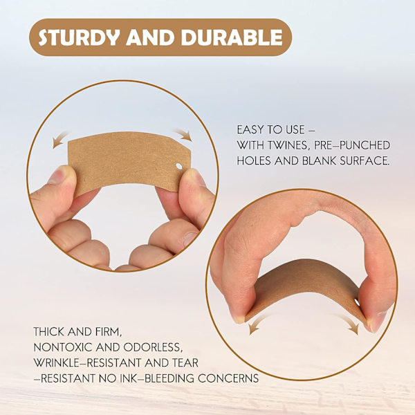 100-pack Kraftpapper Presentlappar, 2,5 cm x 5 cm, Hängande Etiketter med Jutesnöre, 20 Meter