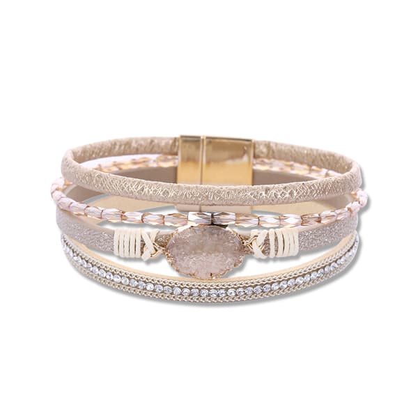 Läderarmband Boho Cuff Armband Kristallpärlarmband med M