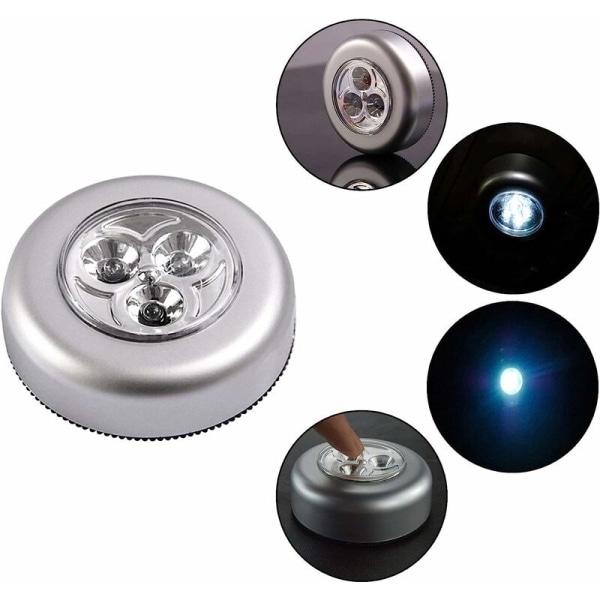 5 självhäftande LED-lampor 3 batteridrivna extrabelysning för garderob/skåp/hylla/entré/kök/passage - silver
