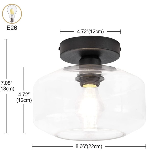 Semi Flush Industriell Taklampe, 800 Lumen LED-pære Inkludert