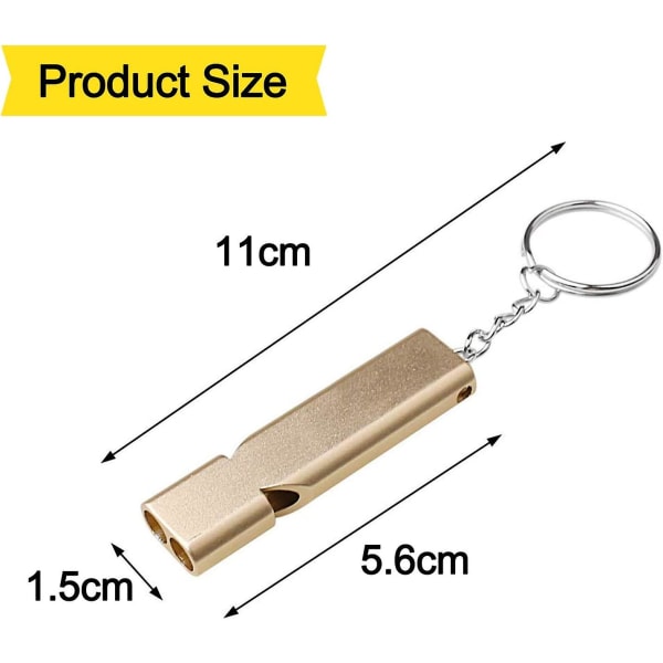 Sett med fløyte Høy nødfløyte Metall Nødfløyte Med nøkkelring Dommer Utendørs Nødoverlevelsesfløyte (gull, sølv)