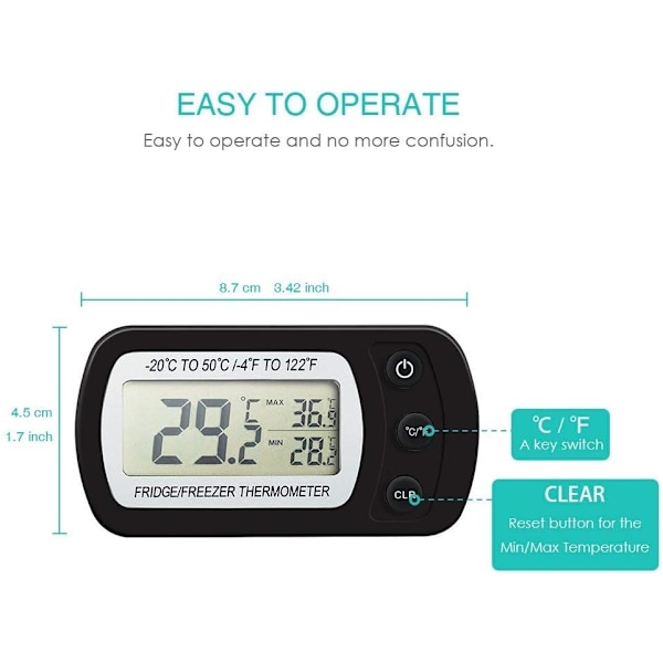 Digital kyl- och frys termometer, vattentät frys termometer med krok, enkel