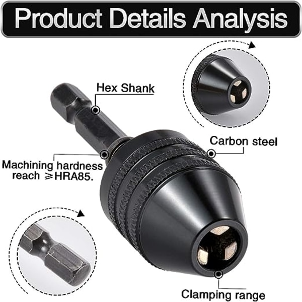 Mini 3 jaw keyless drill chuck with 1/4" quick change hex shank t