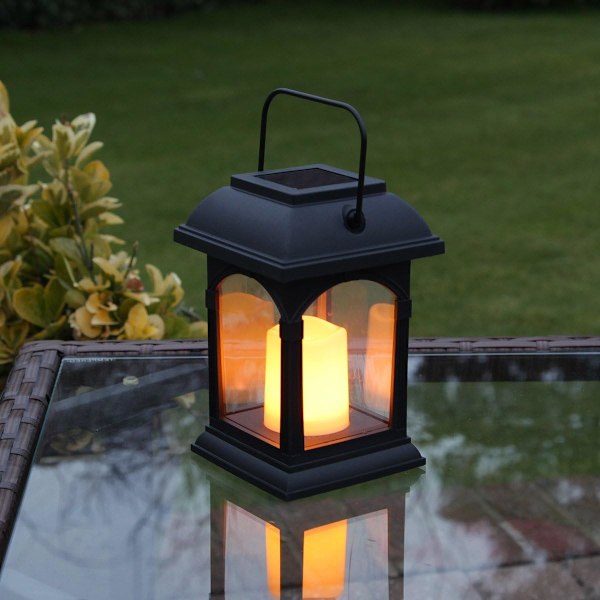 Festive Lights Outdoor Decorative Solar Lanterns Matte Black with LED Candl