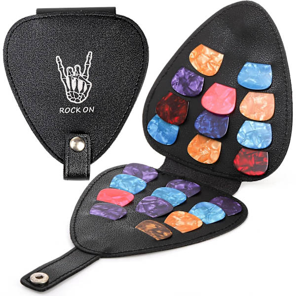 Gitarrplektrumbox med 22 plektrum, PU-läder plektrum multipack