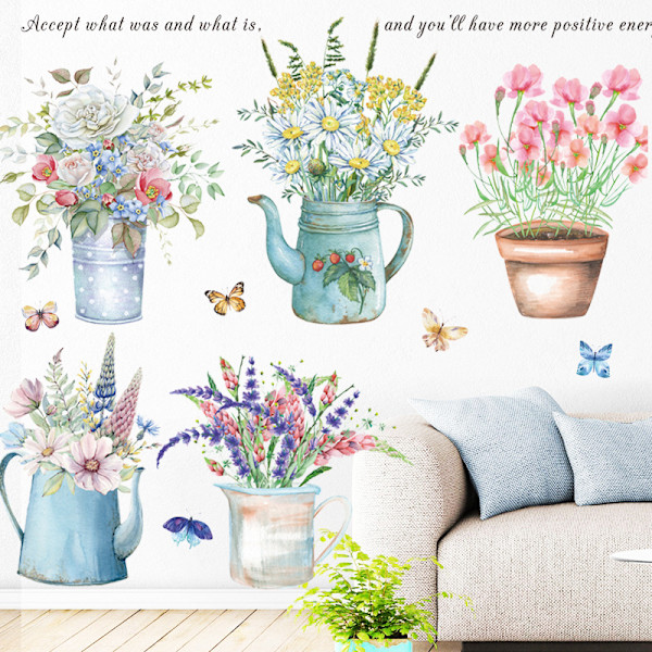 Färgglada blommor väggdekaler fjäril trädgård blommor väggdekaler blomma
