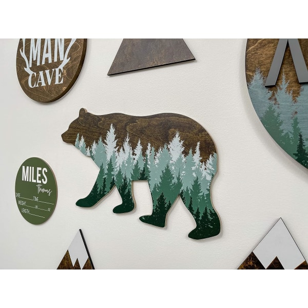 Panneau väggmålning ours de la forêt, thème bois d'aventure, dekoration
