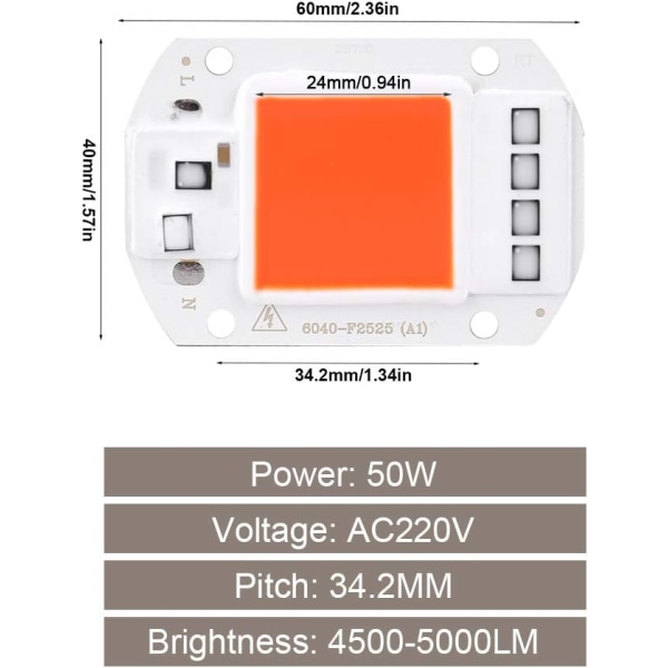 50W Led-lähdesiru COB-siru Super Bright Intensity Light Emitter