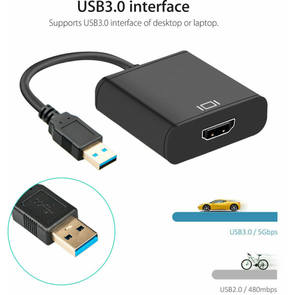 USB 3.0 to HDMI converter, cable adapter, black