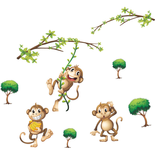 En set av Monkey Animal Väggdekor Väggdekor Väggdekor för Ki