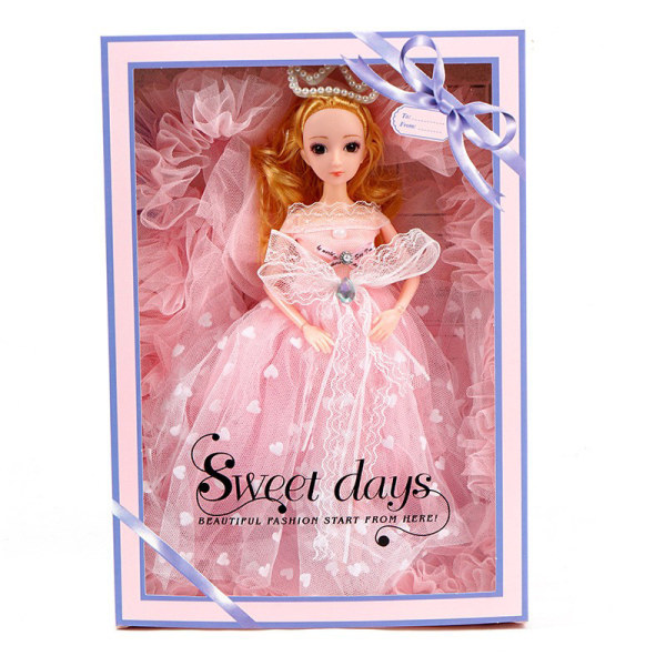 1 st rosa 30 cm lång klänning bröllopsklänning kronprinsessa docka liten flicka leksak presentask simulering ögon leder kan röra sig