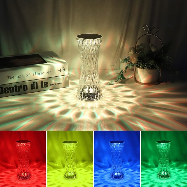 Krystallbordlampe - LED-diamantbordlampe med 16 farger - Rech