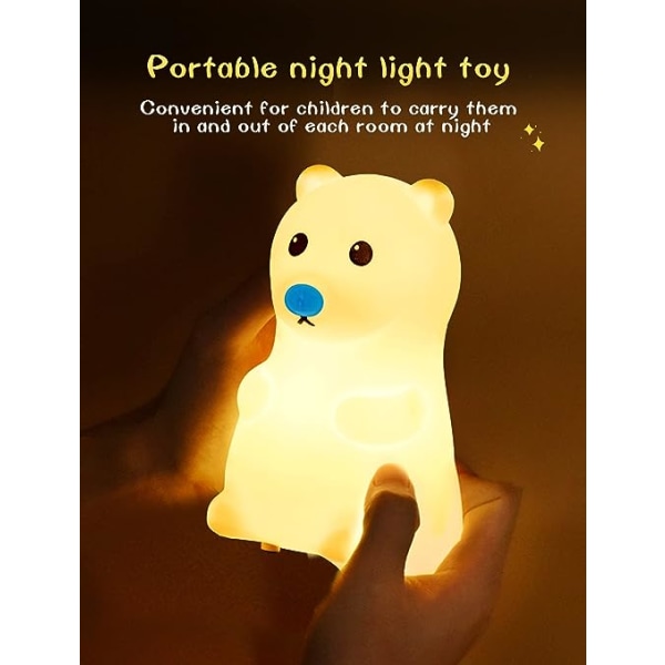 1 stk Kids Night Light, Cute Bear Baby Night Light USB oppladbar