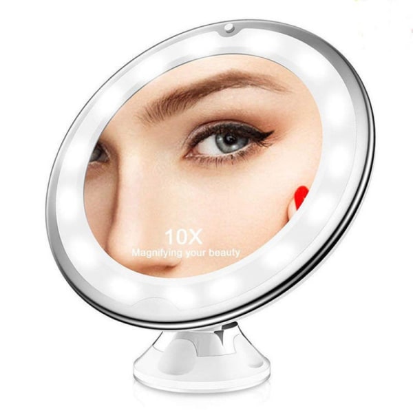 10x forstørrende sminke speil, belyst speil med sugekopp 360