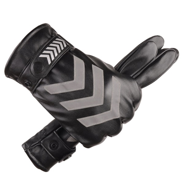 Reflekterande handskar i PU-läder för vintern, plyschvarmt skydd, tjockt skydd vid användning, kalla och vindtäta reflekterande handskar, man 48 * 20 * 2 cm