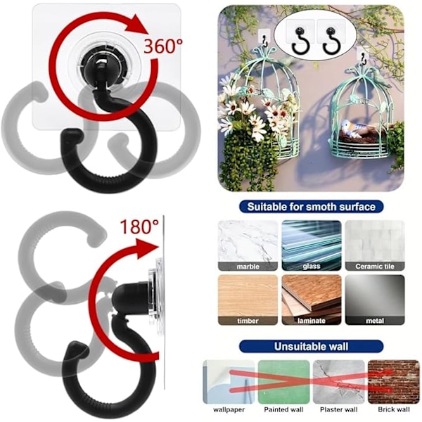 15 stycken självhäftande takkrokar 360° roterande självhäftande krok hålfri tak