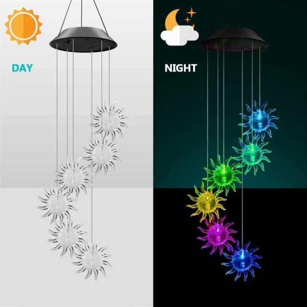 Solcells Chime LED Solcellslampa Mobil Färgväxlande Glockenspiel Solcells Vindspel Solcellslampa för Trädgård Terrass Utomhusdekoration (Sol)