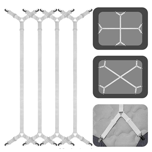 Justerbara triangulära lakanstödremmar för slät madrass, 4-pack, vit