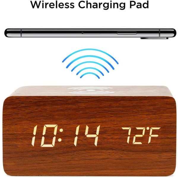 Wooden Alarm Clock with Wireless Charger Compatible with iPhone S