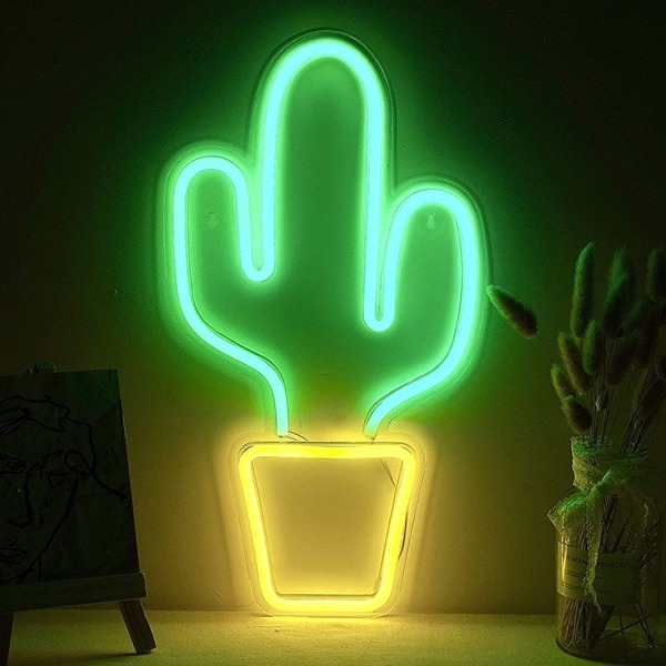 1st LED neonljusskylt Cactus USB Night Light Dekorativ skylt fo