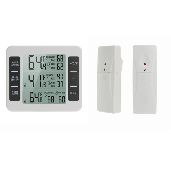 Digitalt termometer, lydalarm, med trådløs sensordisplay