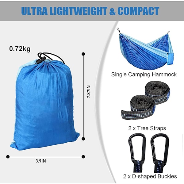 270x140cm Bärbar Camping Hängmatta Med 10ft Träband Och Tung
