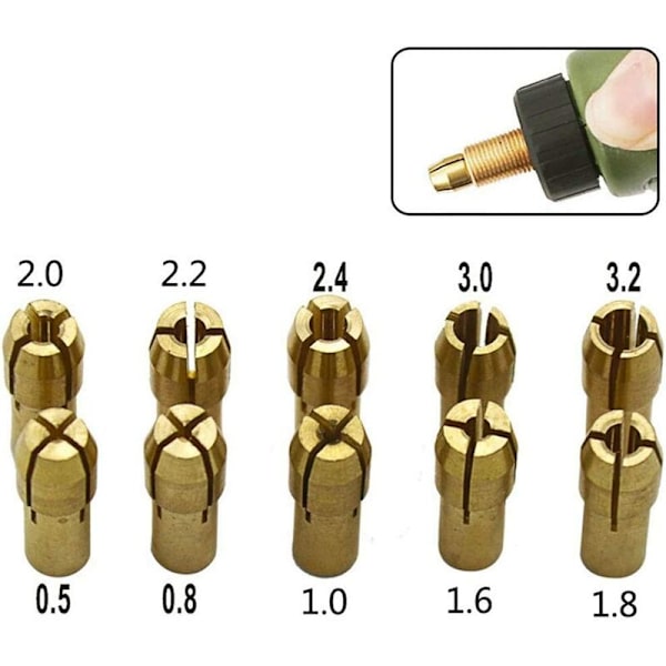 10 st mässingschuckar borrchuckar 0,5-3,2 mm tillbehör för Dremel