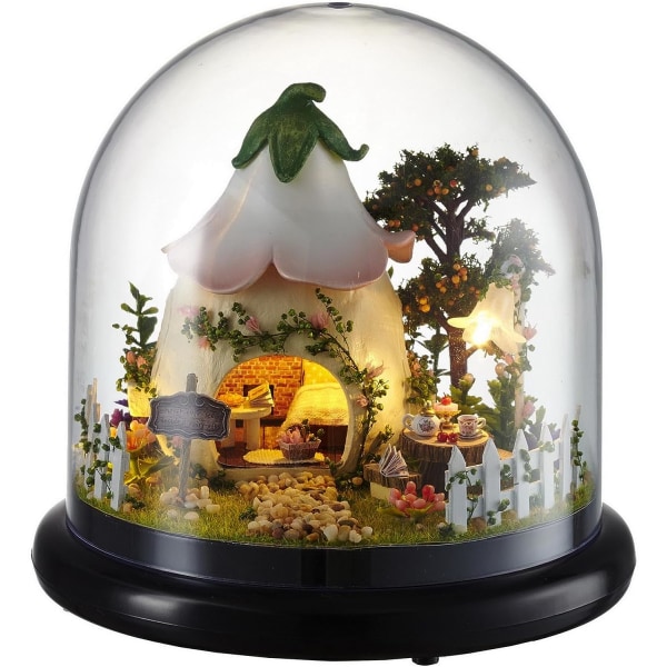 DIY Wooden Dollhouse Glass Balls Kit med LED lysgrønn hage