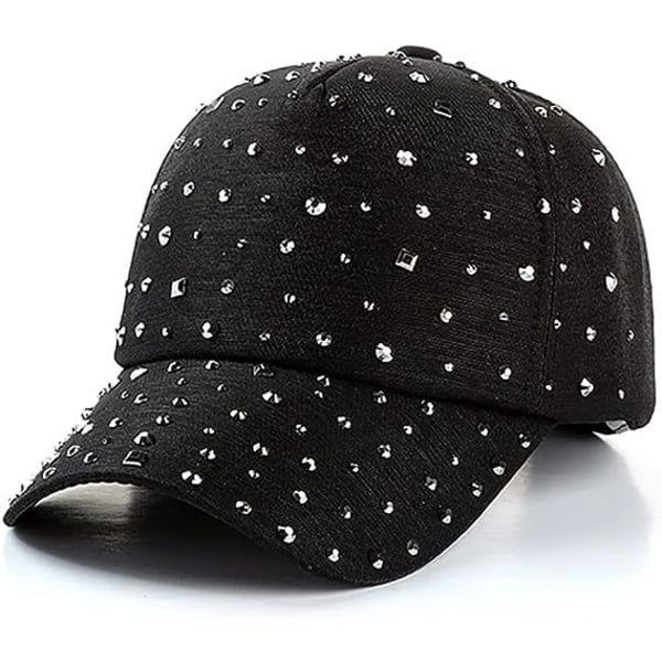 Justerbar åndbar Rhinestone Baseball Cap til kvinder Bling Sequin Casua