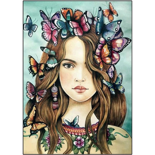 Golden Butterfly Girl, DIY Crystal Diamond Painting Rhinestone Em
