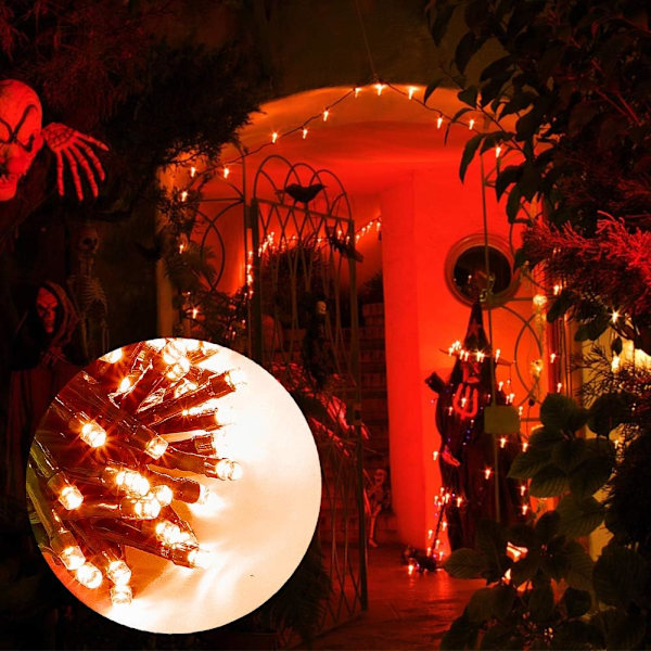 LED Halloween-ljusslinga, grön sladd med 8 belysningslägen, vattentät miniljusslinga för inomhus- och utomhusbruk, julbröllopsfestdekorationer (röd)